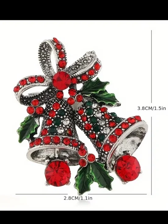 Festive Red and Green Crystal Bell Brooch gold tone - Women's Jewelry - Picture 5 of 5